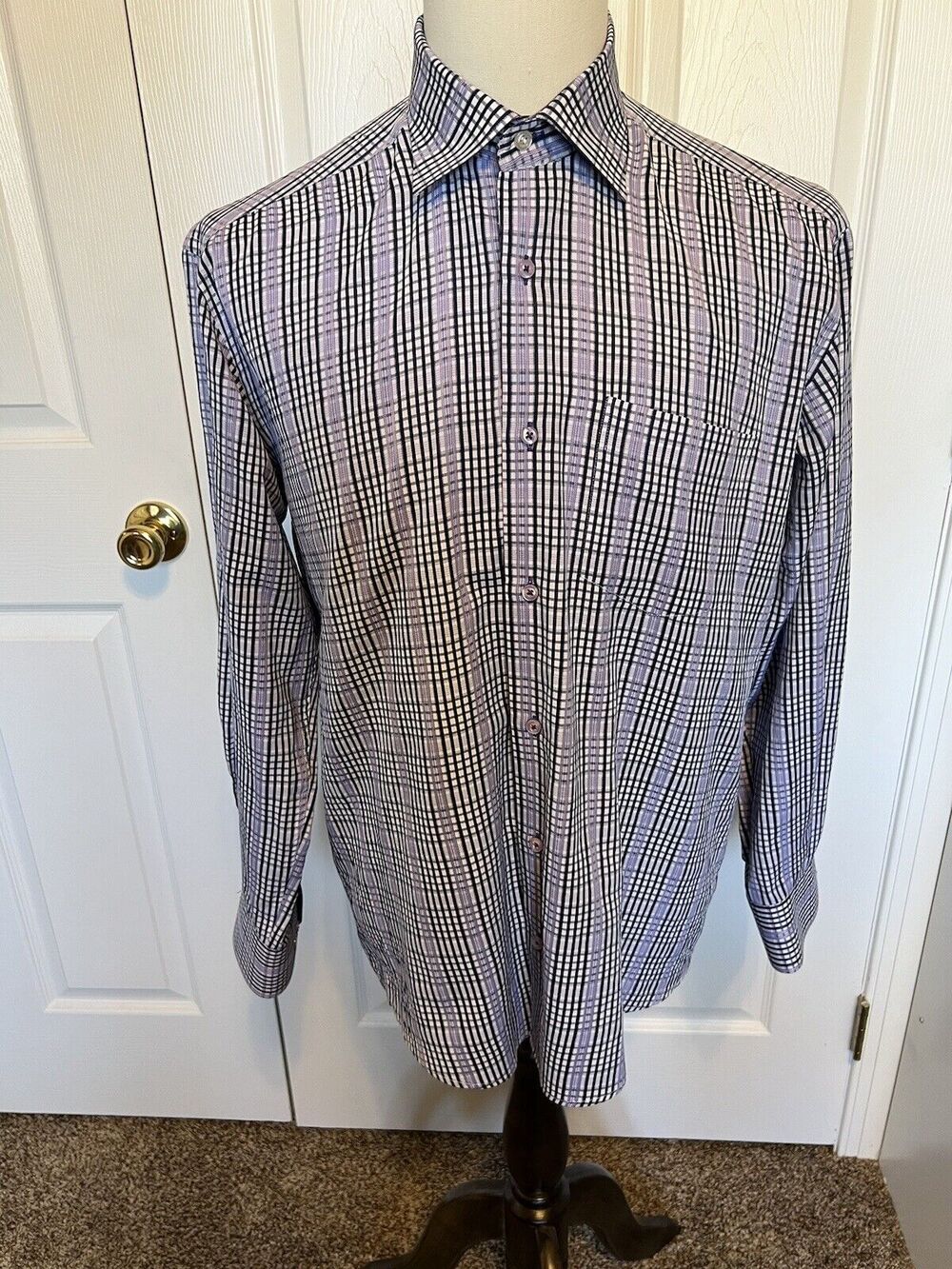 MARCELLO Sport Dress Shirt Men’s Size L Purple Striped Button Down Flip Cuffs